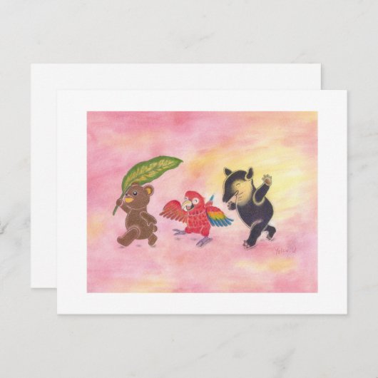 Teddybeer Macaw Tapir Vrienden Art Flat Note Kaart (Voorkant / Achterkant)