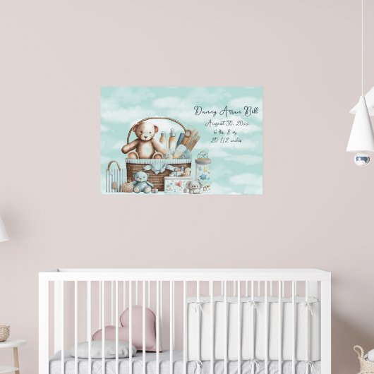 Teddybeer-mandje met speelgoed voor een babyjongen poster (Kinderkamer 2)