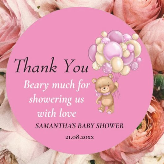 Teddybeer Meisje Baby Shower Dank Je Thema Ronde Sticker