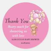 Teddybeer Meisje Baby Shower Dank Je Thema Ronde Sticker (Voorkant)
