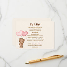 Teddybeer Meisje Baby Shower Kaart uitnodiging