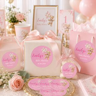 Teddybeer-meisje Baby Shower Ronde Sticker