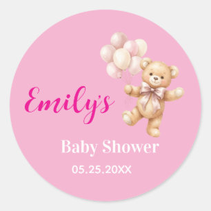 Teddybeer-meisje Baby Shower Ronde Sticker