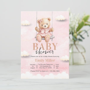 Teddybeer Meisje Baby Shower, Roze Baby Shower Kaart