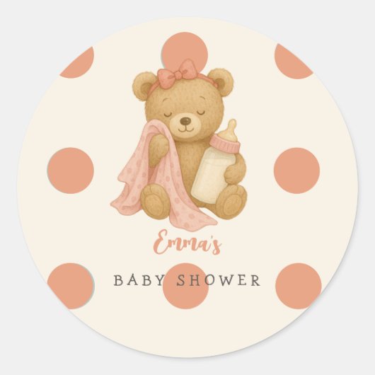 Teddybeer Meisje Baby Shower Sticker (Voorkant)