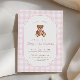 Teddybeer Meisje Eerste Verjaardagsfeestje Kaart