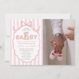 Teddybeer Meisjes Roze Strik Baby Shower Kaart