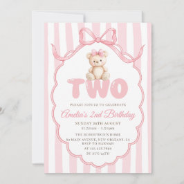 Teddybeer Meisjes Roze Strik Strepen 2e Verjaardag Kaart