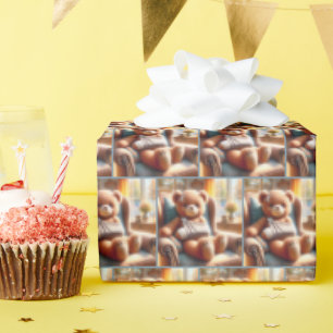 Teddybeer met arm in een slinger cadeaupapier
