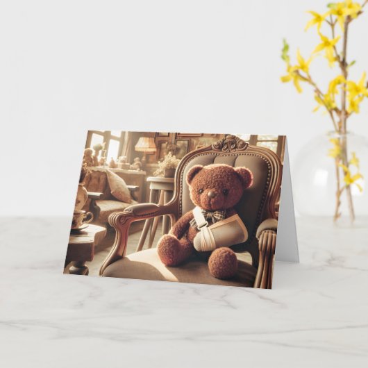 Teddybeer met arm in een slinger kaart (Gele Bloem)