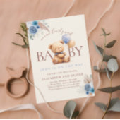 Teddybeer met ballon Boho blauw Roos Baby shower Kaart