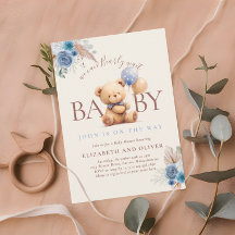 Teddybeer met ballon Boho blauw Roos Baby shower