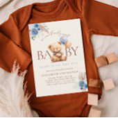 Teddybeer met ballon Boho blauw Roos Baby shower Kaart