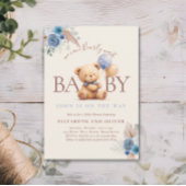 Teddybeer met ballon Boho blauw Roos Baby shower Kaart