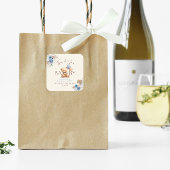 Teddybeer met ballon Boho blauw Roos Baby shower Vierkante Sticker