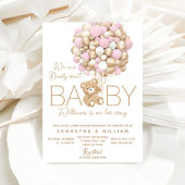 Teddybeer met ballon Minimal Baby Girl Shower Kaart
