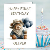 Teddybeer met ballonnen 1e verjaardag kaart