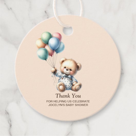 Teddybeer met ballonnen Baby shower Bedankt Bedankjes Labels (Voorkant)