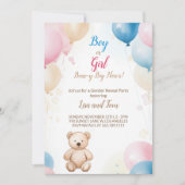 Teddybeer met ballonnen Baby shower Geslacht onthu Kaart (Voorkant)