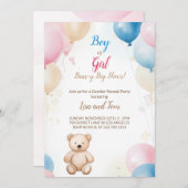 Teddybeer met ballonnen Baby shower Geslacht onthu Kaart (Voorkant / Achterkant)