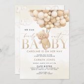 Teddybeer met ballonnen Baby shower uitnodiging (Voorkant / Achterkant)