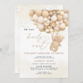 Teddybeer met ballonnen Baby shower uitnodiging (Voorkant / Achterkant)