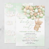 Teddybeer met ballonnen babyshower uitnodiging (Voorkant / Achterkant)