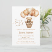 Teddybeer met ballonnen Boho Neutraal Baby shower Kaart (Staand voorkant)