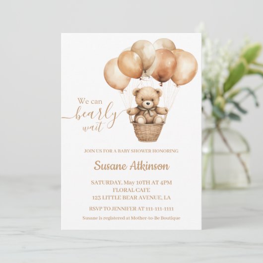 Teddybeer met ballonnen Boho Neutraal Baby shower Kaart (Staand voorkant)