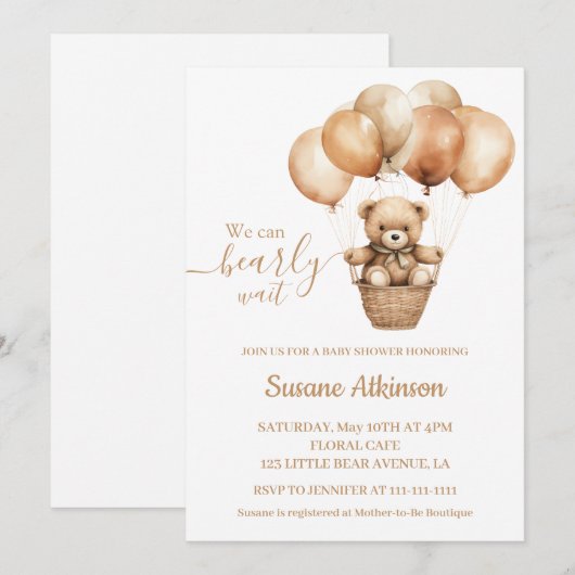 Teddybeer met ballonnen Boho Neutraal Baby shower Kaart (Voorkant / Achterkant)