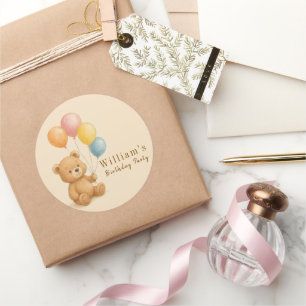 Teddybeer met ballonnen Classic Round Sti Ronde Sticker