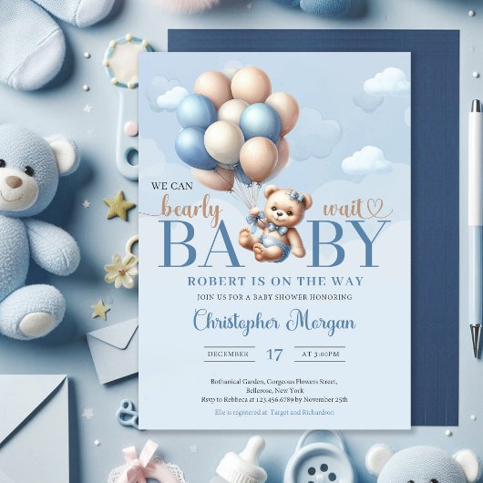 Teddybeer met ballonnen die uit de lucht dalen kaart