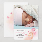 Teddybeer met ballonnen Fotoaankondiging geboorte Kaart (Voorkant / Achterkant)