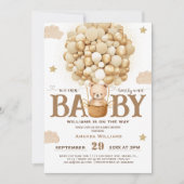 Teddybeer met ballonnen goudneutraal Baby shower Kaart (Voorkant)