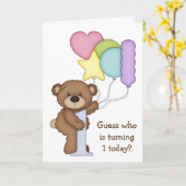 Teddybeer met ballonnen Kinder eerste verjaardag K Kaart (Gele Bloem)