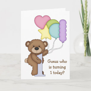 Teddybeer met ballonnen Kinder eerste verjaardag K Kaart