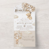 Teddybeer met ballonnen Neutraal Baby shower All In One Uitnodiging (Binnen)