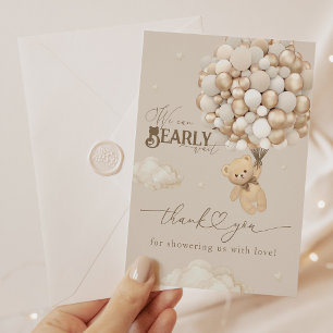 Teddybeer met ballonnen Neutraal Baby shower Bedankkaart