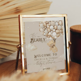 Teddybeer met ballonnen Neutraal Baby shower Poster