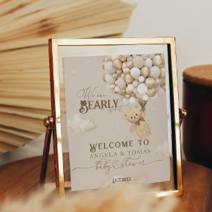 Teddybeer met ballonnen Neutraal Baby shower Poster