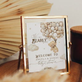 Teddybeer met ballonnen Neutraal Baby shower Poster