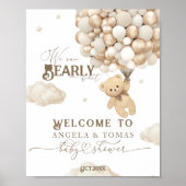 Teddybeer met ballonnen Neutraal Baby shower Poster (Voorkant)