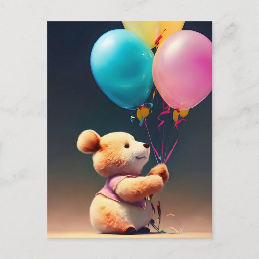 Teddybeer met ballonnen, Postcrossing Briefkaart (Voorkant)