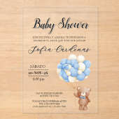 Teddybeer met ballonnen Spaans Baby shower Wit Acryl Uitnodigingen (Voorkant)