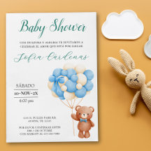 Teddybeer met ballonnen Spaans Baby shower Wit