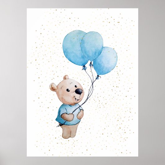 Teddybeer met ballonnen Waterverf kwekerij Poster (Voorkant)