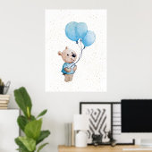 Teddybeer met ballonnen Waterverf kwekerij Poster (Thuiskantoor)