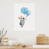Teddybeer met ballonnen Waterverf kwekerij Poster (Keuken)
