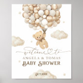 Teddybeer met ballonnen Welkom Baby shower Poster (Voorkant)