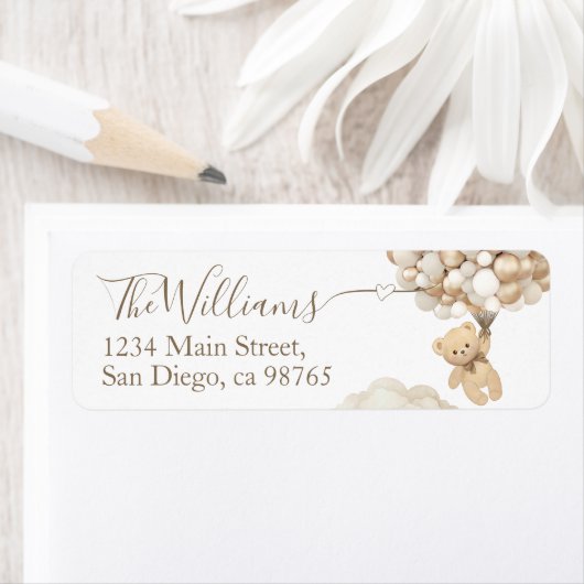 Teddybeer met ballonneutraal Baby shower Etiket (Insitu)